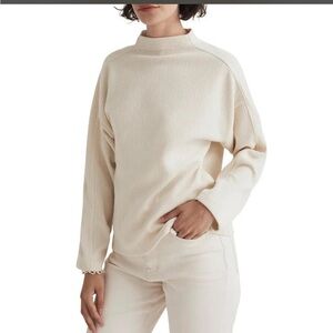 Madewell Striped Jacquard Textured Funnel neck Top Antique Cream Size Medium